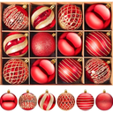 JOYIN 12 Pcs  Red Christmas Balls Ornaments Set, 3.15'' Glittering Tree Hanging Christmas Decorations, Xmas Large Shatterproof Indoor Decor for Tree Wreath Holidays Wedding Party