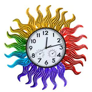 Fastruggle Garden Outdoor Clocks with Thermometer and Hygrometer Combo, Silent No-Ticking Outdoor Wall Rainbow Clocks, Waterproof Outdoor Clocks Vintage Copper Sun, 18.5 Inch