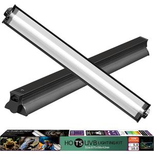 T5 HO UVB Lighting Combo Kit, Reptile Light Fixture with Fluorescent Light Bulbs, Tropical Light for Reptiles and Amphibians, Basking Light for Bearded Dragon, High Output Natural Light (39W 10.0 UVB)