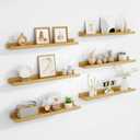 Acovy Picture Ledge Shelf, Floating Shelves Set of 6, 24 inch Long Picture Shelf for Wall with Lip, Wall Mounted Shelves for Bedroom, Living Room, Bathroom, Kitchen,Oak