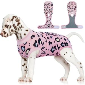 FUAMEY Recovery Suit for Dogs After Surgery,Soft Breathable Dog Bodysuit E-Collar & Cone Alternative Surgical Suit,Male Female Dog Neuter Spay Suits Anti Licking Wounds Onesie Pink Leopard S (S (Back:11.4-13.4'', Weight:7-15 LB))