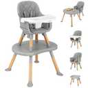 Ezebaby Foldable Wooden High Chairs, 3-in-1 Convertible Baby High Chair, Dining Booster Seat, Toddler Chair, Easy Clean High Chairs for Babies and Toddlers with Large Adjustable Tray- Transparent Gray