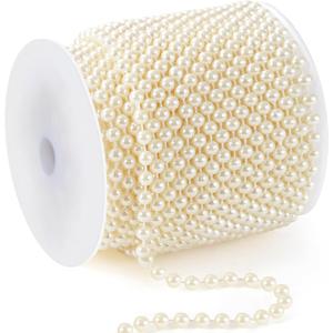 82 Feet Faux Pearl Garland, 6mm Pearl String Roll Strands, Extended String of Pearls Garland for Christmas Tree Wedding Party Decoration Centerpieces Flowers DIY Crafts (Ivory)