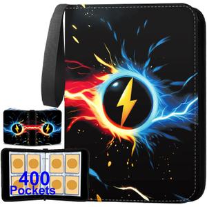 Trading Card Binder 4-Pocket, 400 Pockets Collectible Trading Card Album with 50 Removable Double-Sided Pages for MTG, TCG Game Cards and Sports Cards Storage - Black