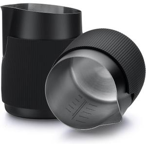 Normcore Handleless Milk Pitcher - Espresso Steaming Pitcher with Round Spout - 18/8 Stainless Steel Milk Frothing Jug, Black Non-Stick - Coffee Latte Frothing Pitcher - 20.3 oz (600 ml)