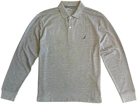 Nautica Mens Classic Fit Long Sleeve Polo Shirt (S, Charcoal Heather)