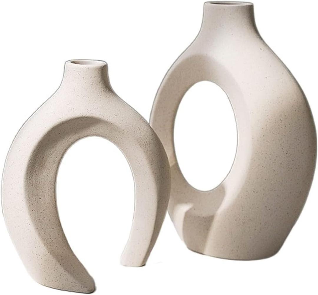 RHAIYAN 2Pcs/Set Nordic Ceramic White Matte Vase Unique Shape Design Hydroponic Dried Flower Ornament Living Room Porch Desktop Specific