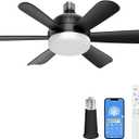ALUOCIY 18 Inch Modern Black Socket Fan Light with Remote and LED Light,3 Colors 3000K-6500K,6 Blades,Light Bulb E26/E27 Screw in,Small Fan for Bedroom,Living Room,Kitchen,Closet,and Garage