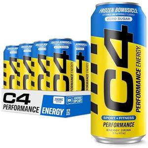 C4 Performance Energy Drink | Zero Sugar Carbonated Preworkout Energy | 200mg Caffeine with Beta Alanine | Frozen Bombiscle | 16 Fl Oz (Pack of 12)