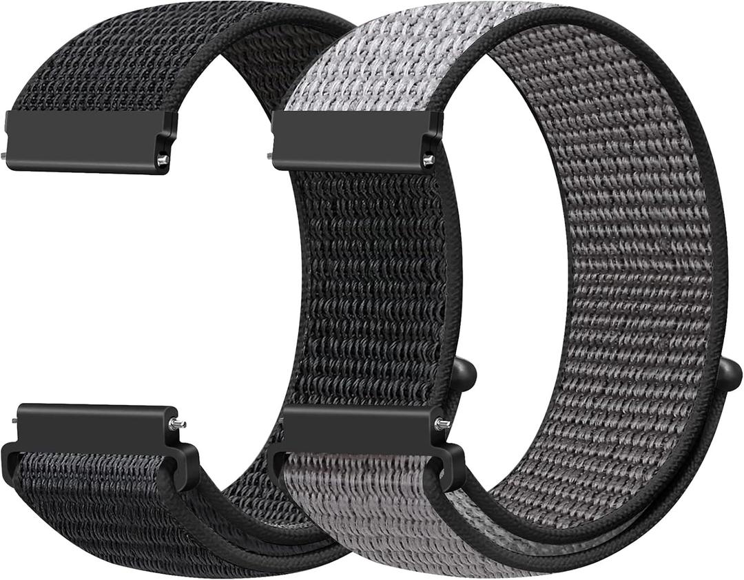 18mm Nylon Sport Quick Release Watch Bands Compatible with Garmin Venu 4 41mm/3S 41mm/Venu 2S/Vivoactive 4S/Vivomove 3S/Active S/Forerunner 265S(42mm)/255S/Fossil Women's Gen 6 42mm/5E 42mm Women Men (Dark Black+Iron Grey)