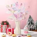 12 Pcs 16 Inch Pastel Christmas Decor Leaf Picks Pastel Candy Christmas Tree Picks Artificial Glitter Macaron Ornaments for Xmas Tree Decorations Topper Vase Filler Wreath Holiday Decor