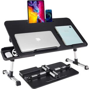 Lap Desk for Laptop,BUILDEC Adjustable Laptop Stand for Desk with Storage Drawer,Foldable Legs Standing Lap Table for Reading, Eating, Working, Writing, Gaming and Drawing in Bed Sofa Couch Floor, 13.6"D x 23.6"W x 12.6"H