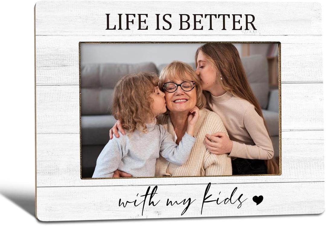 Life is Better With My Kids Picture Frame, Mothers Day Gifts for Mom From Son, Boy Mom Gifts, Momof Boys Photo Frame 4X6, Momand Girl GiftsWooden Photo Picture Frames for Desk Tabletop Decor
