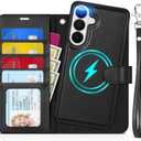 TUCCH Detachable Wallet Case for Galaxy S26+ Plus (6.7"), Wireless Charging RFID Blocking 4 Card Holders Wrist Strap, Kickstand Magnetic PU Leather Protective Flip Cover for Galaxy S26+ 2026, Black