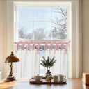 jinchan Linen Tie Top Curtains 24 Inch Length Farmhouse Cafe Curtains Set of 2 for Bedroom Bathroom Rustic Small Windows Light Filtering White Panels with Pink Ties