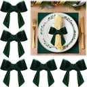 Green Velvet Bow Christmas Napkin Rings Set of 6 - Beautiful Napkin Holder Rings for Holiday Dinner Table Decorations