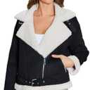 Women's Faux Shearing Moto Jacket Thick Fur Lined Coat Sherpa Leather Jacket, XL