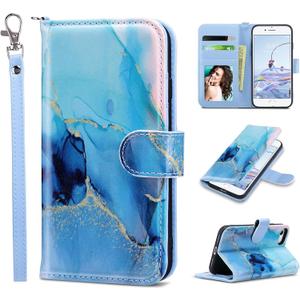 ULAK for iPhone SE 3(2022)/SE(2020)/8/7 Wallet Case with Card Holder, Premium PU Leather Flip Case with Kickstand Card Slots,Wrist Strap, Durable Shockproof Cover 4.7 Inch, Marble