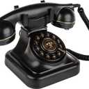 Sangyn Retro Landline Telephone Classic Rotary Design Old Fashioned Corded Desk Phone for Home and Office (Button Dial, Black)