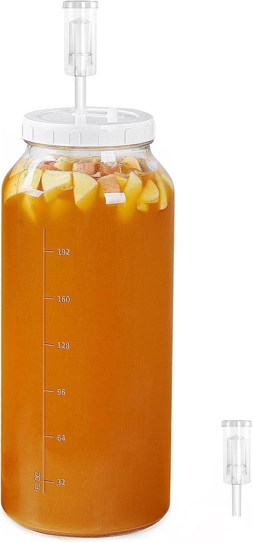 2 Gallon Glass Jar with Airtight Lid, Wide Mouth Wine Making Supplies with 2 Airlocks(7600ML), Pickle Jar, Gallon Fermentation Jar with Clear Scale Marks for Home Brew, Kombucha, Cider, Beer
