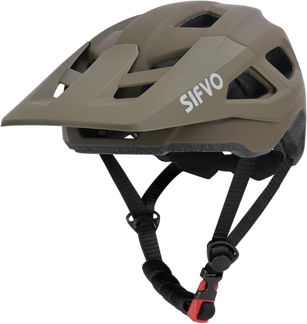 SIFVO Bike Helmets for Men and Women, Mountain Bike Helmet with Extended Visor Helmets for Adults Adjustable Bicycle MTB Helmet 55-61cm (Military Green)