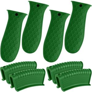 Patelai 8 Pcs Silicone Pot Holders Cast Iron Handle Cover Heat Resistant Pot Handle Covers Potholder Non Slip Reusable Pan Sleeve for Frying Pan Kitchen Supplies (Matcha Color)