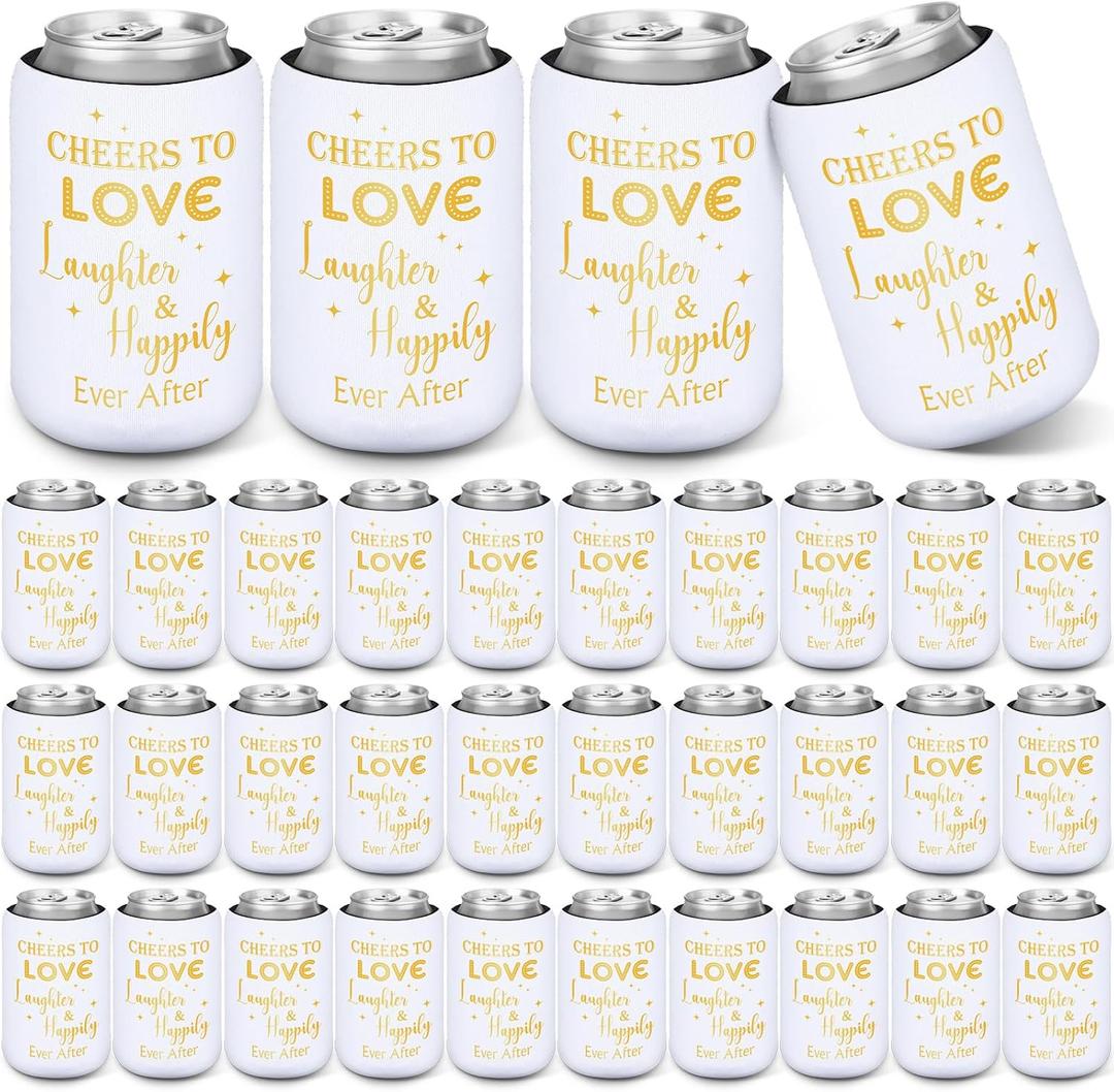 FoldTier Wedding Can Cooler Decorations Cheers to Love Laughter and Happily Ever After Can Cooler for Wedding Supplies Bridal Showers Engagements Bachelorette Parties(50 Pcs)