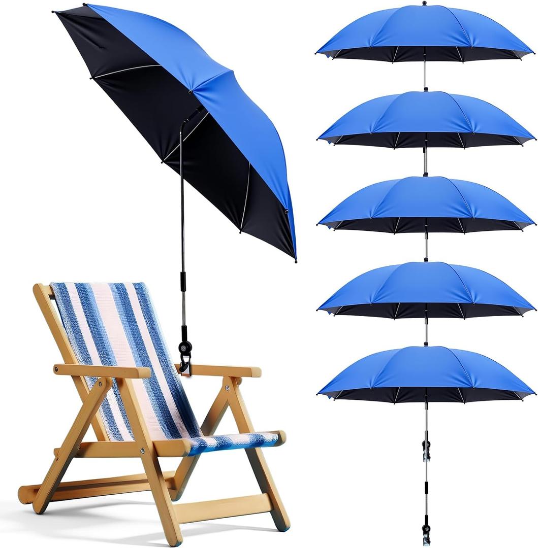 Sadnyy 6 Pcs Beach Chair Umbrella with Universal Clamp, 360 Adjustable Clip on Umbrellas 42" UPF 50+ Portable Sun Shade for Beach Chair Patio Camping Wheelchair Stroller Golf Cart
