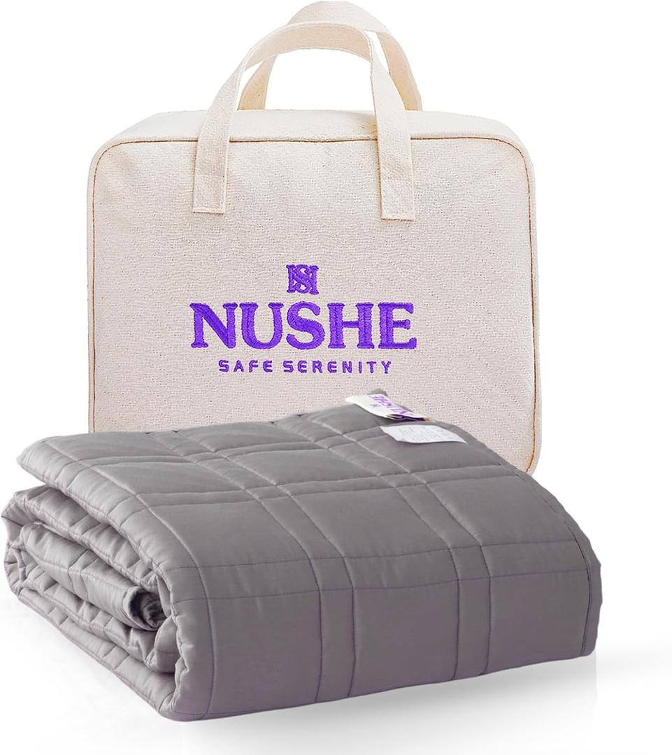 Weighted Blanket for Adults (20 lbs, 60x80, Grey) Queen Size. 100% 300TC Viscose, Derived from Bamboo-Premium 7 Layer Cooling Weighted Blankets. Breathable Blanket with travel bag & Machine Washable