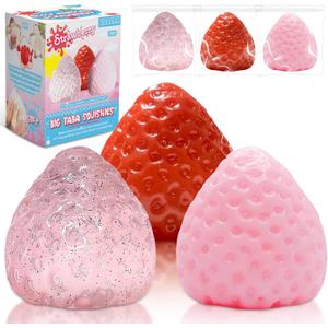 3Pcs Big Taba Squishies Strawberry, Cute Strawberry Squeeze Toys, Upgrade Fruit Squishies, Kawaii Sticky Stress Toy, Clear Fidget Toys, Valentines Gift for Kids, Teen Boys Girls Birthday Gift Ideas