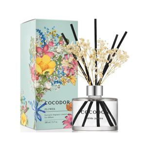 COCODOR Flower Reed Diffuser Set / 6.7oz / White Jasmine/Scent Diffuser with Sticks Home Fragrance Reed Diffuser for Bathroom Shelf Decor