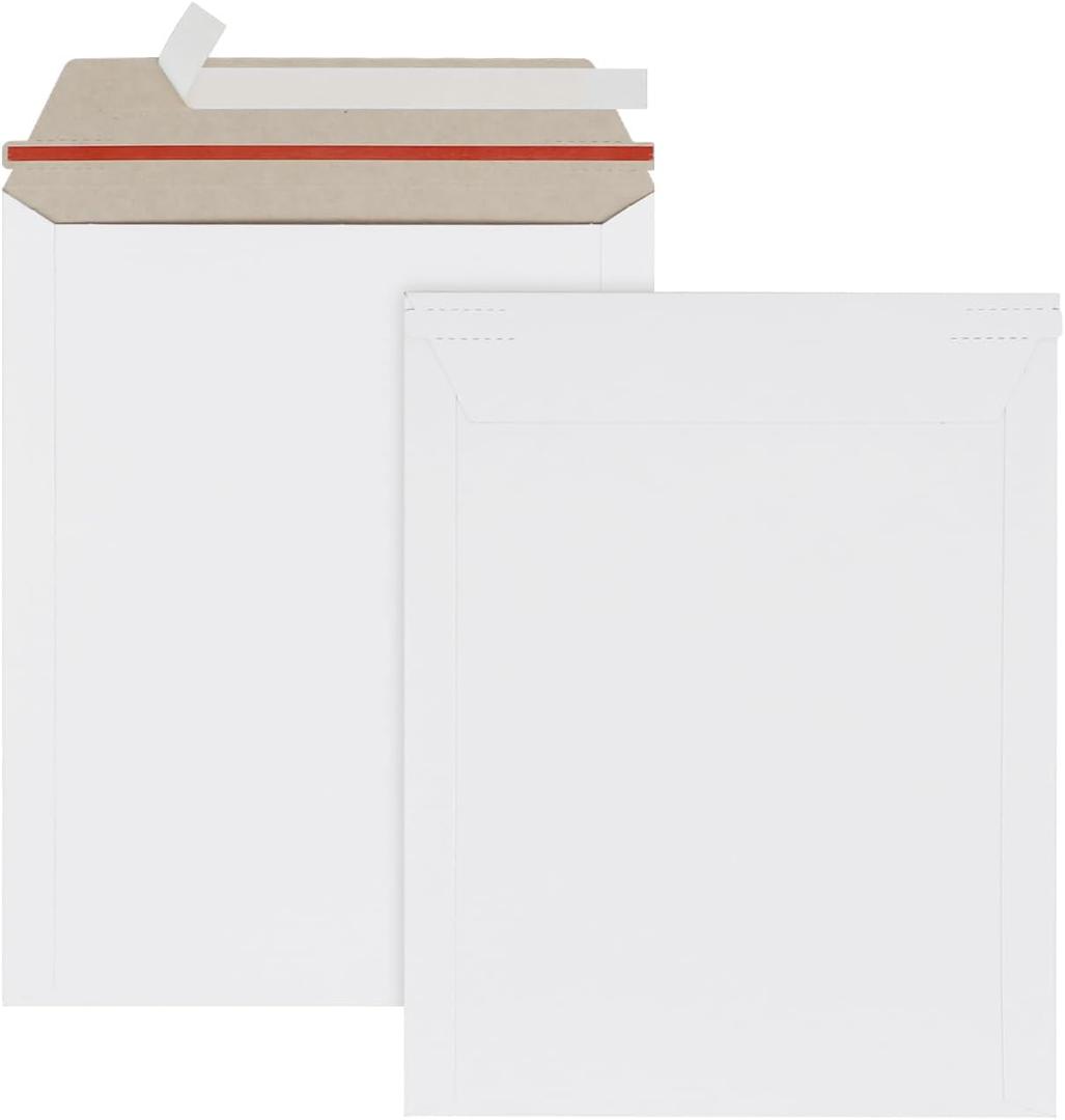 100 Pack 7x9 inch Rigid Mailer Self Seal Photo Document Mailers, Stay Flat White Cardboard Shipping Envelopes White Photography Mailers for CD, Photos, Document