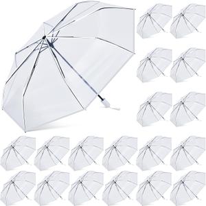 18 Pcs Clear Wedding Umbrellas Bulk Transparent Travel Umbrella Foldable Clear Umbrella Manual Open and Close Compact Folding Umbrella for Wedding Anniversary Christmas Party Favors (White Trim)