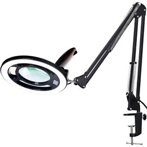 10X Magnifying Glass with Light, KIRKAS 2,200 Lumens LED Magnifying Lamp with Clamp, Stepless Dimmable Real Glass Lens Magnifier, Adjustable Arm Workbench Light for Close Work Hobby Repair - Black