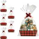 Basket For Gifts Empty, 5 PCS Sturdy Diy Bulk Gift Basket Kraft Market Tray Cardboard Basket With Handles, Gift Baskets Kit Supplies Wrap To Fill For Valentines Christmas Weddings Anniversaries (Red and Black Plaid)