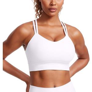 Softness Mold Butterluxe Strappy Longline Sports Bras for Women - Double Spaghetti Strap Workout Yoga Crop Top Medium, White 