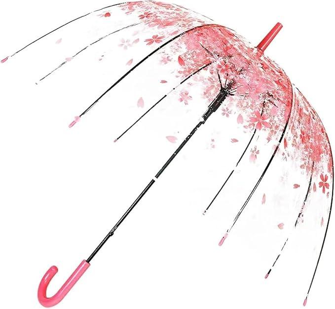 Cherry Blossoms Clear Bubble Umbrella - Transparent Dome Semi-Automatic for Kids, Girls, Boys, Women - Cute Romantic Windproof Wedding Decoration