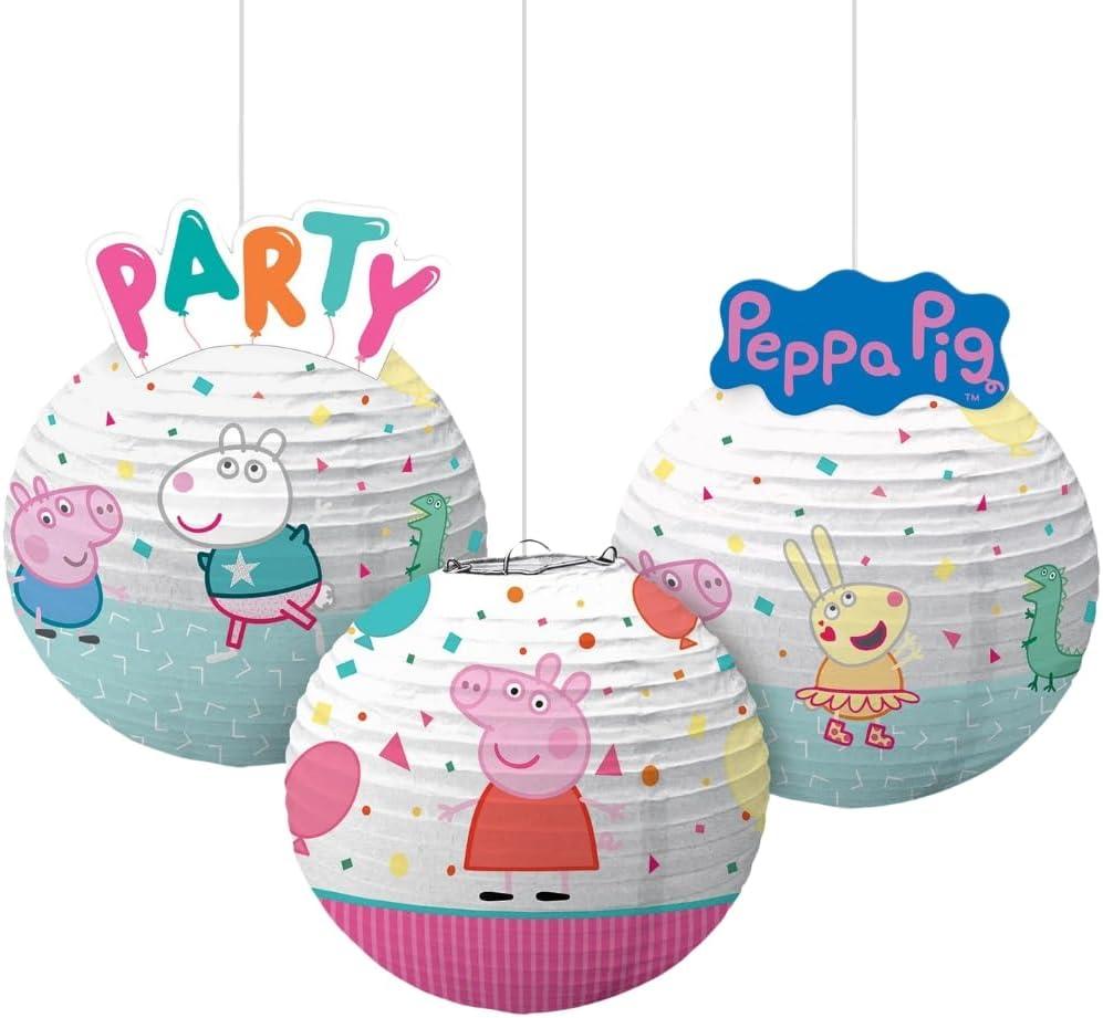 amscan Peppa Pig Confetti Party Embellished Lanterns - 9 1/2" x 12 1/2" | Assorted Design | Pack of 3