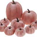 9Pcs Pink Faux Assorted Velvet Pumpkins Decorations Artificial Fabric Pumpkin Foam Fall Wedding Halloween Home Decor Thanksgiving Farmhouse
