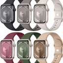 Maledan 6 Pack Bands Compatible for Apple Watch Band, Women Men, Soft Silicone Sport Band Strap for iWatch Apple Watch, Size: 44mm/45mm/46mm/49mm/42mm(series 3 2 1) (Clay/ Black/ Milk Tea/ Starlight/ Wine Red/ Army Green)