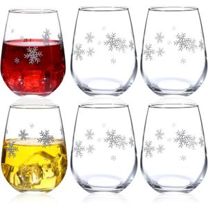 Maxcheck 6 Pcs Snowflake Winter Glass Set 18 oz Winter Stemless Glasses with Silver Snow Designs for Christmas Party Wedding Present Holiday Party Gift(Snowflake)