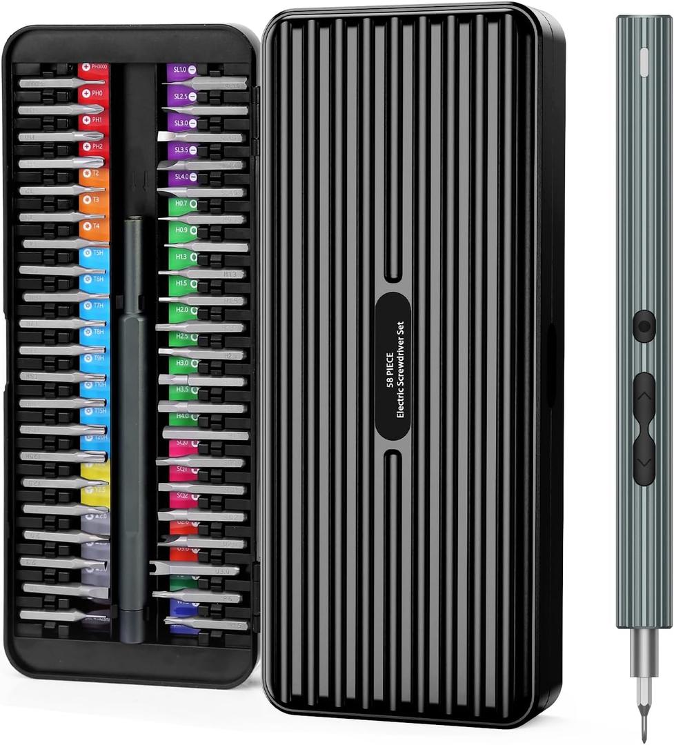 ORIA Electric Screwdriver Set, Rechargeable Cordless Screwdriver 58 in 1 Precision Repair Tool Kit with 50 Bits LED Lights Charging Cable for Watches, Phones, Glasses