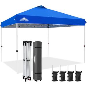 EAGLE PEAK Pop Up Canopy Tent with Wheeled Carry Bag, 8 Stakes, 4 Ropes, 4 Weight Bags, Easy Set Up Tent Canopy, 12x12 ft, 144sqft of Shade, Blue