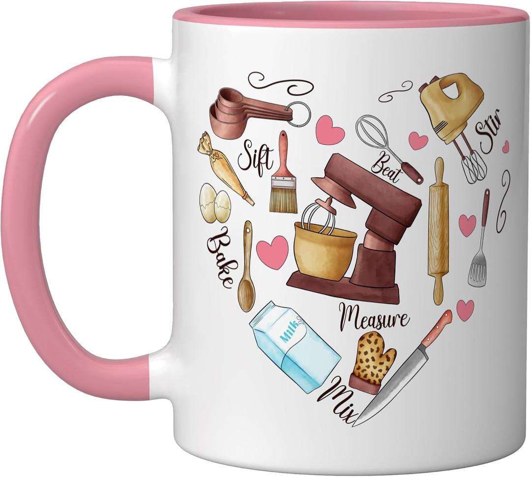 Baker Cooking Culinary Pastry Chef Baking Cook Bake Love Ceramic Mug, Pink/White