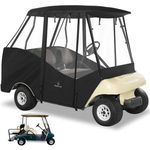 Golf Cart Enclosures 4 Passenger for Club Car DS,Short Roof 58 inch 2+2 Seater 600D Clear Rain Cover Driving Enclosure,Roll Up 4 Sided Transparent Windows&Door Heavy Duty Zipper,Side Mirrors Openings