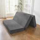 BYBYME Corduroy Tri-Folding Mattress, 6 Inch Gel Folding Mattress Topper, Foldable Soft Guest Bed Camping Pad, Washable Cover (Dark Gray, Full) (Carbon Grey)