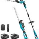 2-in-1 Pole & Cordless Hedge Trimmer, 20" Electric Bush Trimmer 20V
Dual-Action Blade, 8.5ft Extension Pole, 2x4.0Ah Batteries, Adjustable Rotating Head, Battery Hedge Clippers for Tree Shrubs