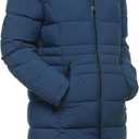 Rokka&Rolla Women's Maxi Winter Coat Long Puffer Jacket with Faux Fur Lined Hood (Large, Midnight Blue)