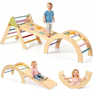 aiwo 7in1 Pikler Triangle Set Climbing Toys for Toddlers 1-3 Rainbow, Large
