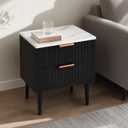 Black Nightstand with 2 Storage Drawers,15.6" W × 15.6" D × 19.3" H, Modern Bedside Cabinet with 3D Printed Marble Pattern and Metal Legs, MDF Side Table for Bedroom
